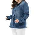 thumbnail image 4 of MODA NOVA Juniors Plus Size  Stand Collar Zipper Denim Jacket Blue 1X, 4 of 6