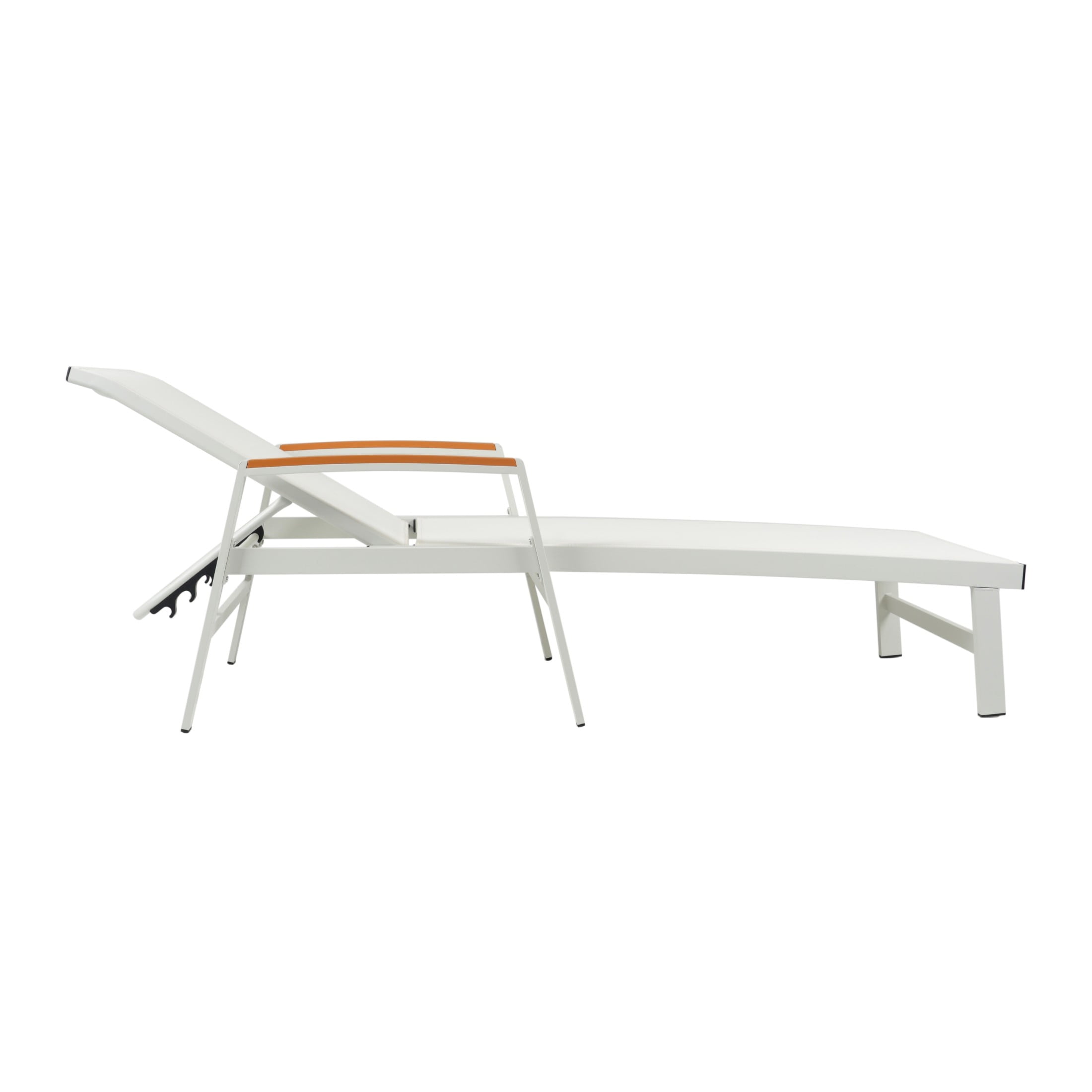 Stylish Outdoor Adjustable Chaise Lounges with Aluminum Frame and Mesh Seating, White+Natural