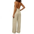 thumbnail image 5 of Purcolt Womens One Piece Jumpsuits Casual Crew Neck Sleeveless Backless Wide Leg Pants Rompers Outfits Summer Beach Loungewear for Beach Part Vacation, 5 of 7