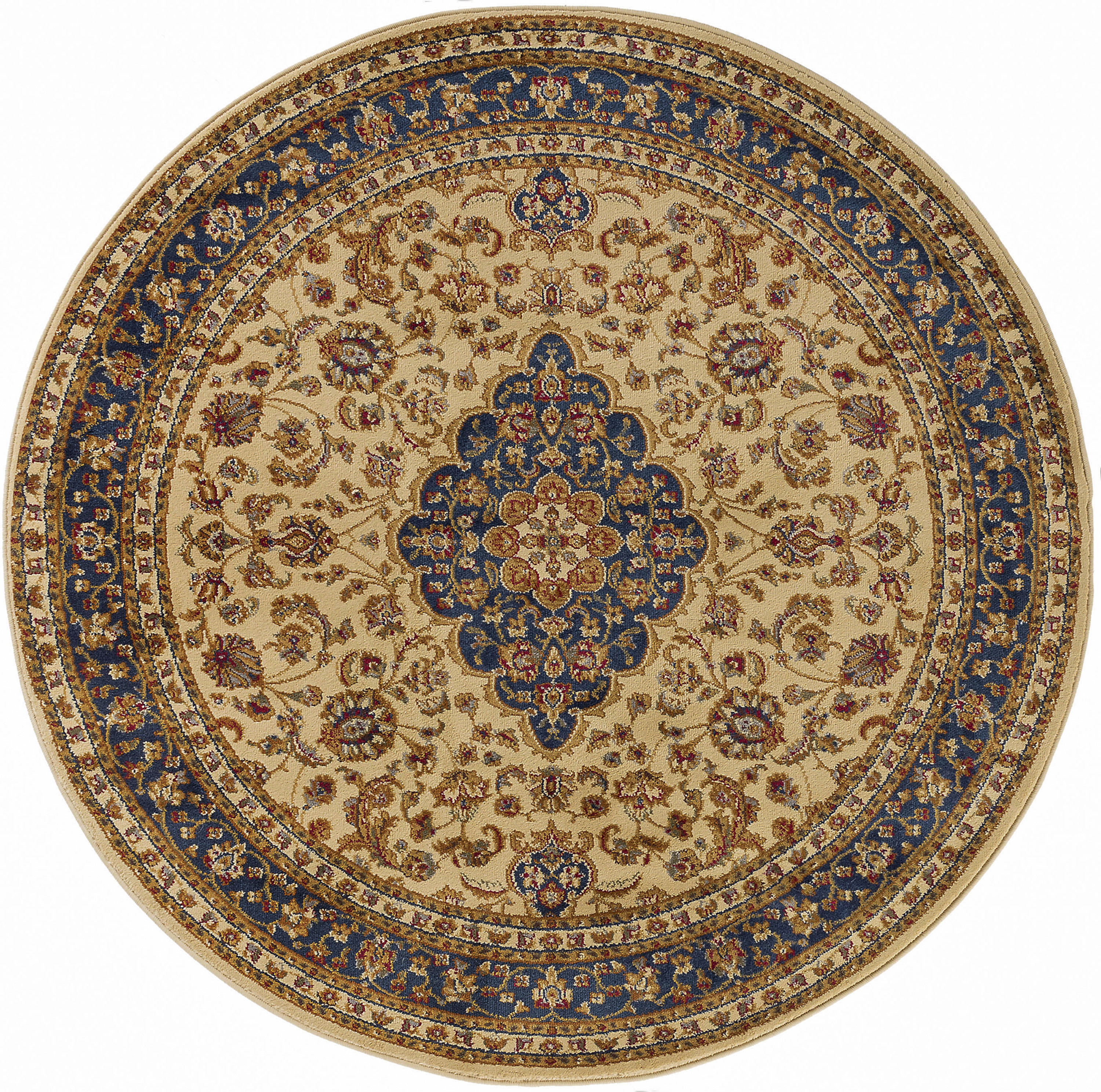 Sensation Transitional 5' Round Ivory and Scarlet Polypropylene Indoor Area Rug