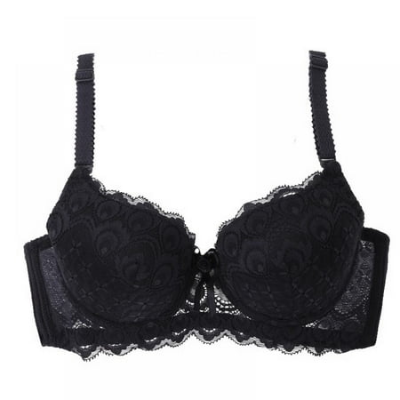 

Wenasi Ladies Lace Brassiere Push Up Lace Embroidered Bow 3/4 Cup Bra Women Underwear