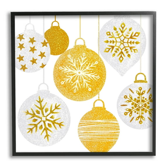 Glimmering Hanging Christmas Baubles Holiday Graphic Art Black Framed Art Print Wall Art