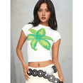 thumbnail image 4 of Camiseta de Corta para con Estampado Floral Y2K para Mujer, Top Corto Ajustado con Cuello Redondo. L, 4 of 9