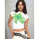 thumbnail image 4 of Camiseta de Corta para con Estampado Floral Y2K para Mujer, Top Corto Ajustado con Cuello Redondo. L, 4 of 9