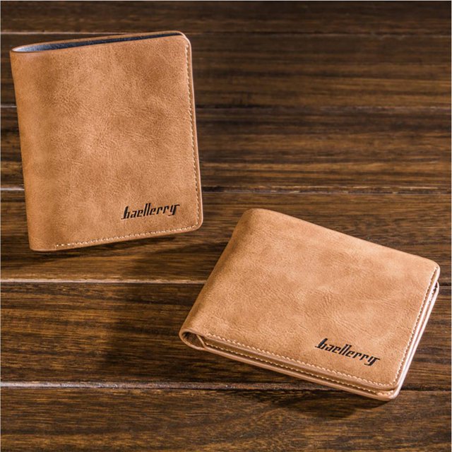 Langgg Men Retro Frosted PU Wallet Two Folding Male Purse Credit Card Holder Solid Color Short Wallet