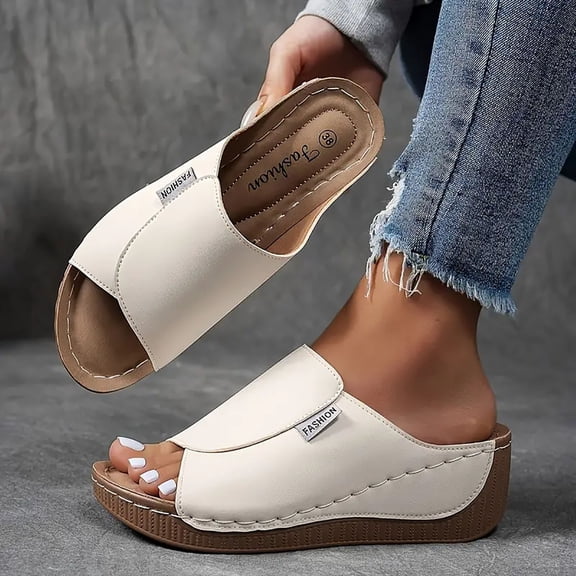 Black Sandals Womans Sandals Dressy Wedge Sandals Women - Slip On Casual Summer Shoes, Lightweight Comfortable Sandals