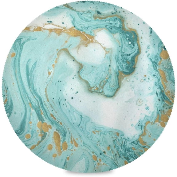 Turquoise Marble, Elastic Fitted Edged Round Tablecloth Fade resistant Anti-Shrink Table Cloth Washable Table Cover for Indoor or Outdoor and anywhere you wanna use it 48"X 48"