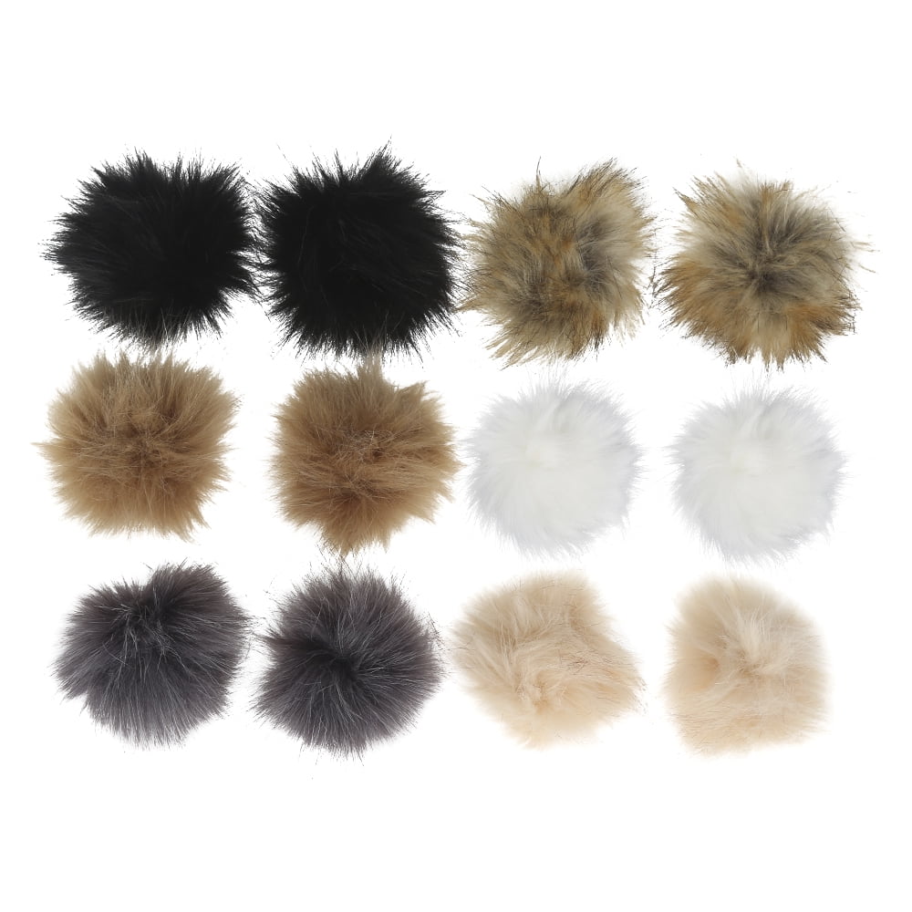 Furling Faux Fox Fur Pom Pom Ball Fluffy Pompom with Elastic Mini Cord for Knitted Garments Hat Accessories 3.9 Inches Pack of 12 Pale Color 