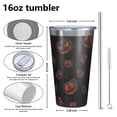 thumbnail image 4 of 16oz Tumblers Black Halloween Pumpkins Stainless Steel Vacuum Insulated Double Wall Travel Tumbler Cups Mug with Lid and Straw,Cleaning Brush for Coffee,Tea, 4 of 4