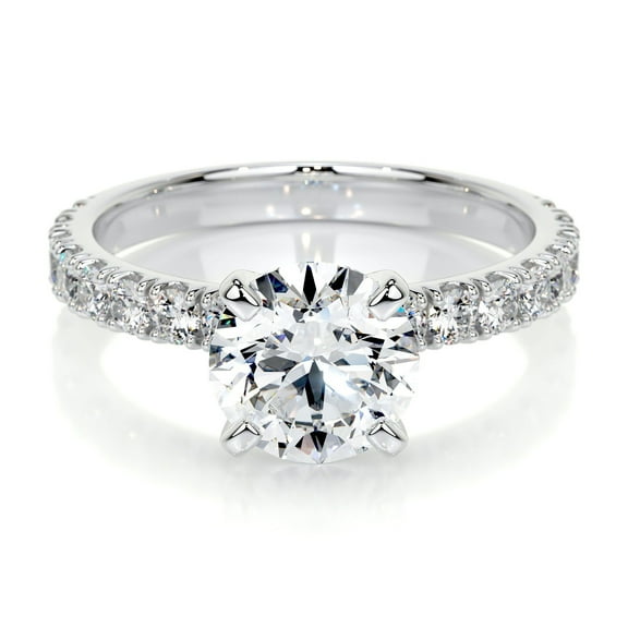First Jewel Round Cut Brilliant 1.9 Ct Diamond Ring For Women's - Silver 14K White Gold Over Ring for Her - Wedding Ring - Solitaire with Accent Diamond Ring - Eternity Band Diamond Ring for Her
