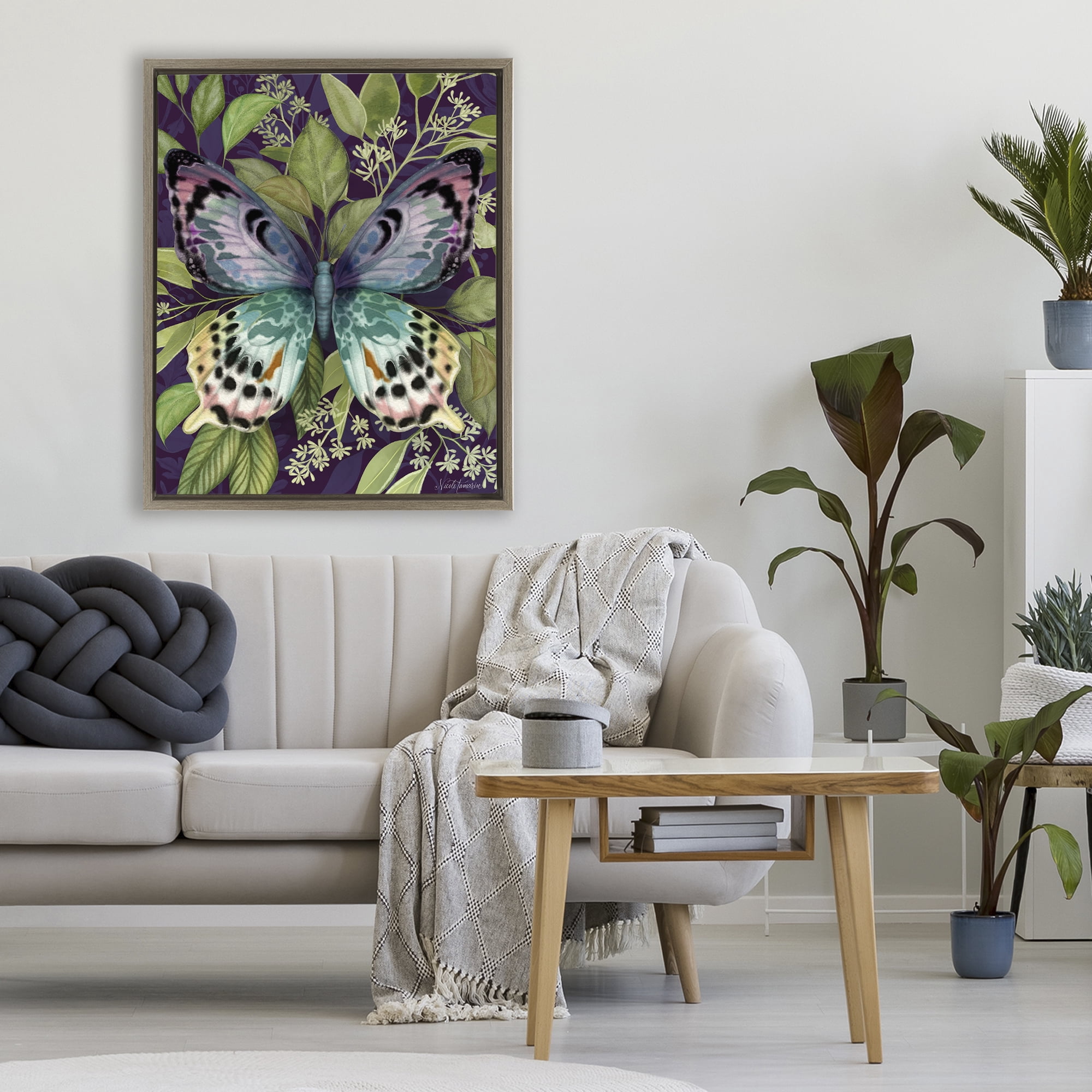 Stupell Industries Midnight Garden Butterfly Brown Framed Floater Canvas Wall Art, design by Nicole Tamarin