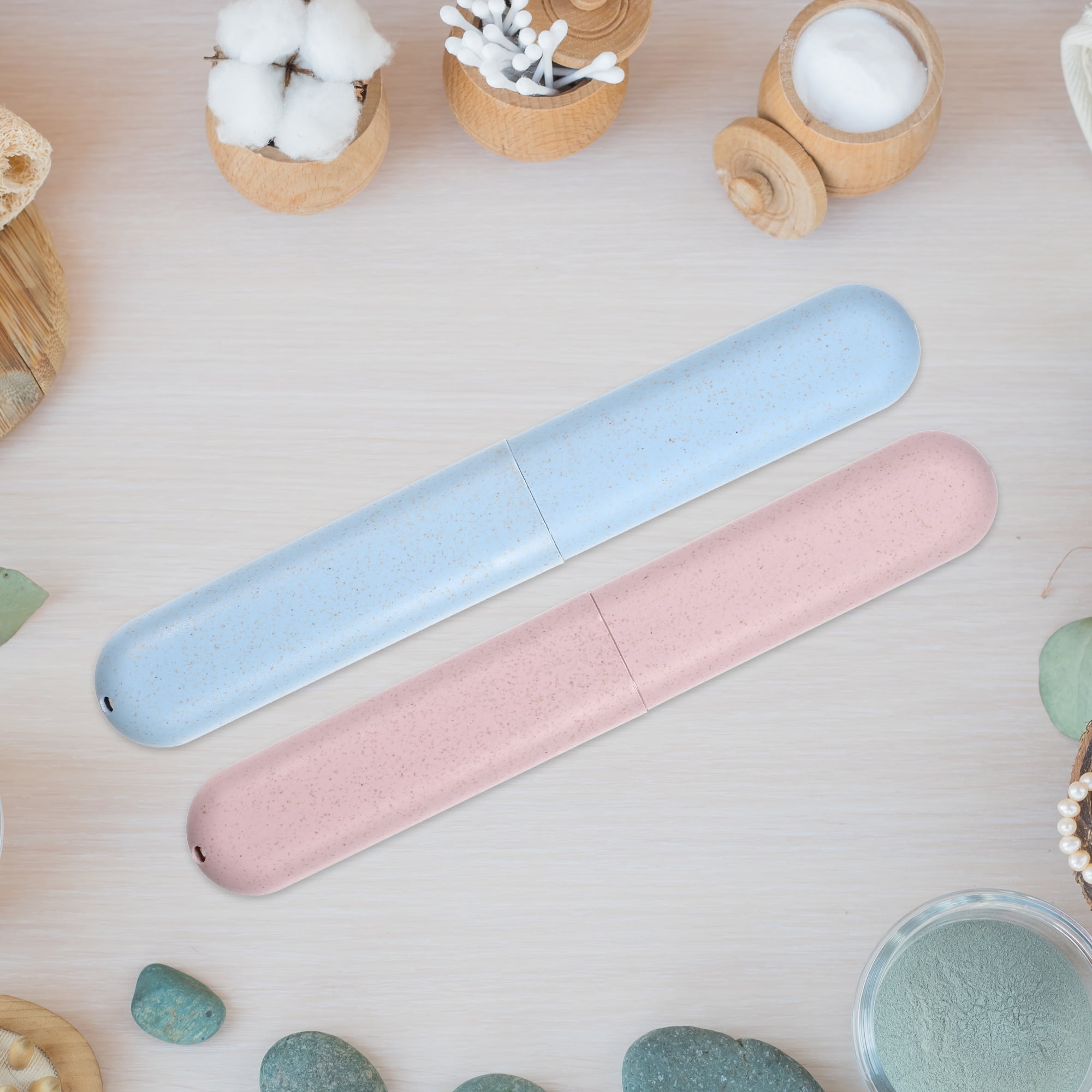 Unique Bargains 4Pcs Toothbrush Holders Case for Travel Blue Pink 8.07"x1.22"x0.83"