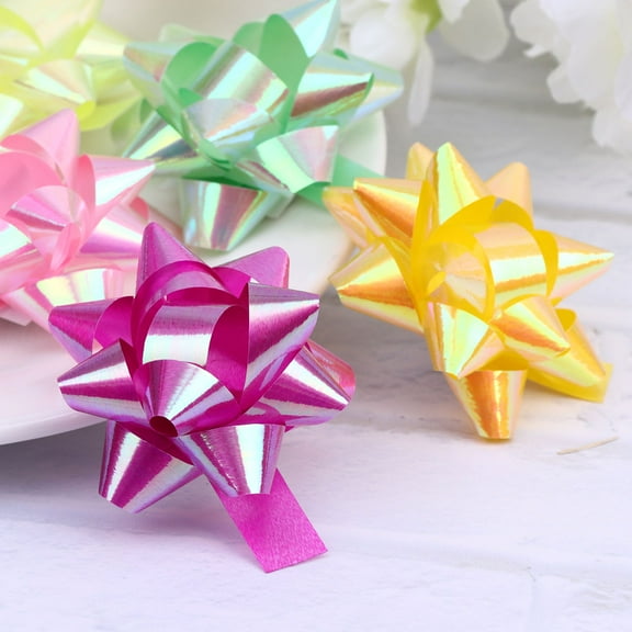 WHAMVOX 100pcs Assorted Color Gift Box Wrapping Ribbons Flower Rainbow Film Decorative Pull Flower for Decoration