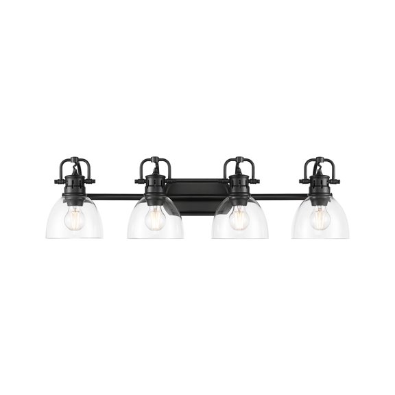 Yep by Golden Lighting Duncan 4-light Vanity in Matte Black and Clear Glass