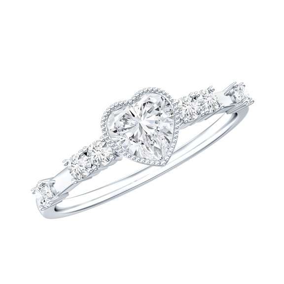 Rosec Jewels Heart Engagement Ring with Diamond (Lab Created, 5 MM, EF-VS Quality), 925 Sterling Silver, US 4.00