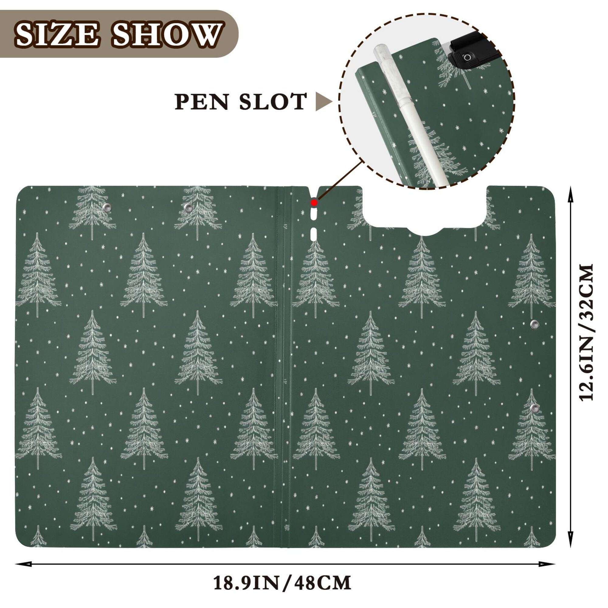 FORMRS A4 Clipboard Folder with Pen Holder Horizontal Foldable School Office Binder, New Year Tree Pattern