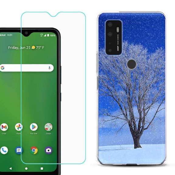 Shockproof Bumper Phone Case for AT&T Radiant Max 5G / Fusion 5G, with Tempered Glass Screen Protector, by OneToughShield ® - Snowing Tree