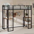 thumbnail image 3 of Harper & Bright Designs Twin Size Loft Bed with L-shaped Desk and Shelves, Metal Loft Bed Frame with Railing and Stairs for Bedroom, Black, 3 of 12