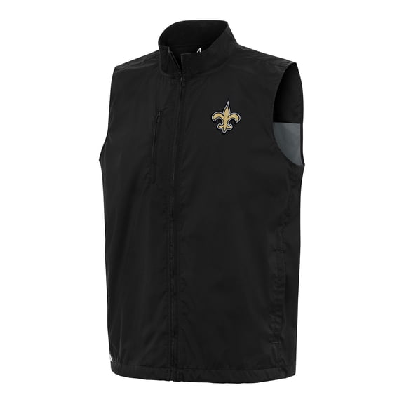 Men's Antigua Black New Orleans Saints Brisk Full-Zip Vest