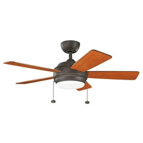 42 Inch Ceiling Fan With Light Kit - 5 Blade Traditional Ceiling Fan Olde Bronze Finish With Walnut/Cherry Blade Finish With Etched Cased Opal Glass
