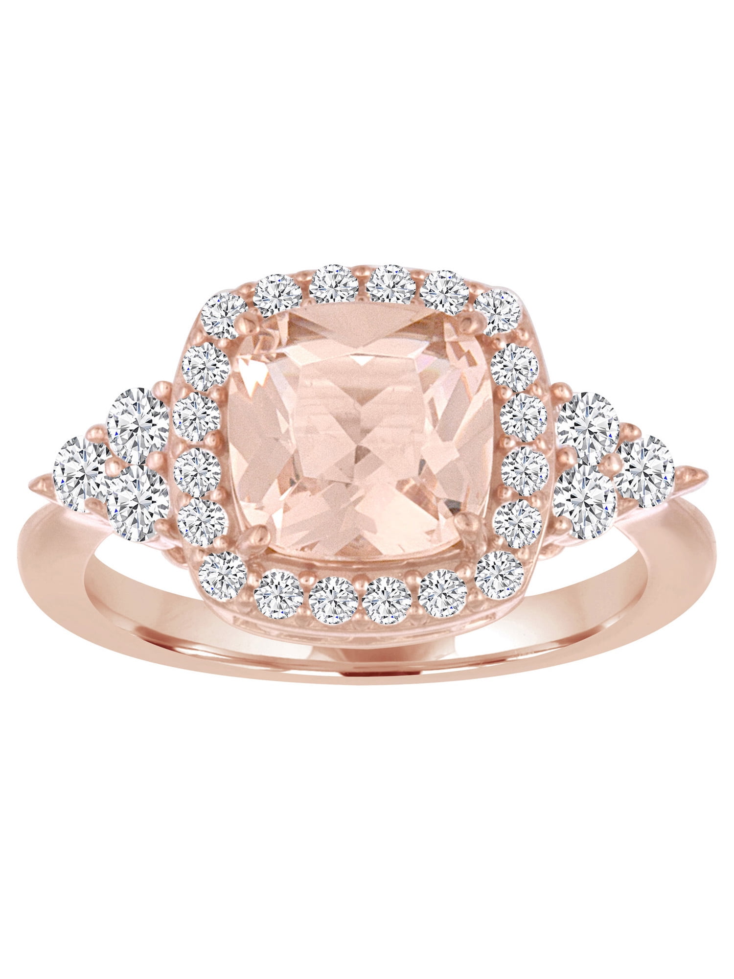 Sterling Silver Rose Gold Plated Pink Morganite CZ Ring Size 5/6/7/8/9/10