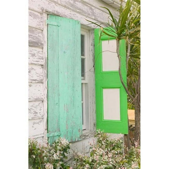 Posterazzi PDDCA05WBI0318 Beach House Green Shutters Loyalist Cays Bahamas Caribbean Print by Walter Bibikow