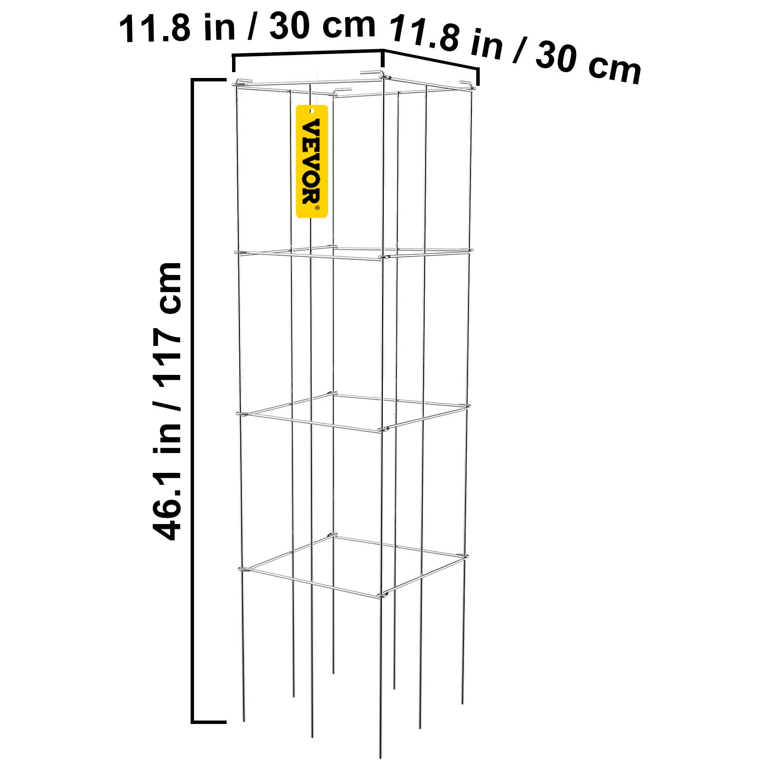 VEVOR 5 Pack Square Folding Tomato Cages 46" Plant Support Stake Tower Silver PVC-coated Steel Tomato Cage Towers for Tomato Plants, Eggplants, Cucumber, Climbing Plants