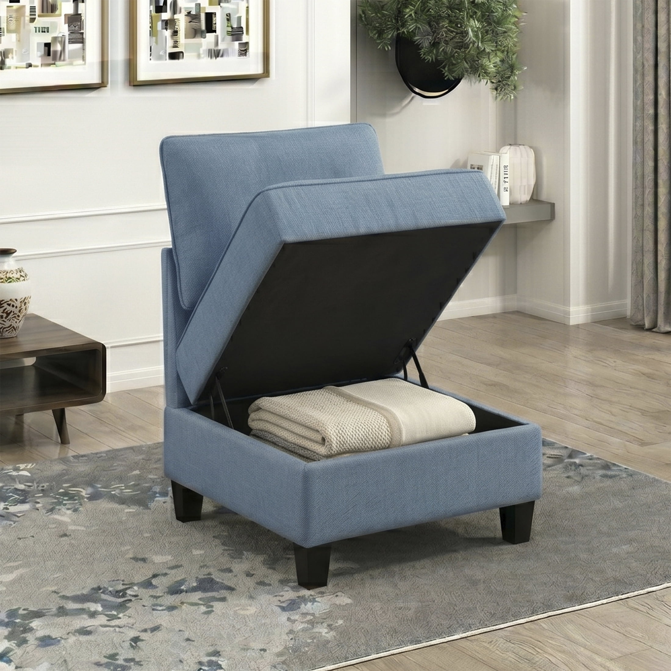 OakvillePark Silvercross Textured Fabric Armless Chair with Storage, Module for Modular Sectional Sofa, Blue