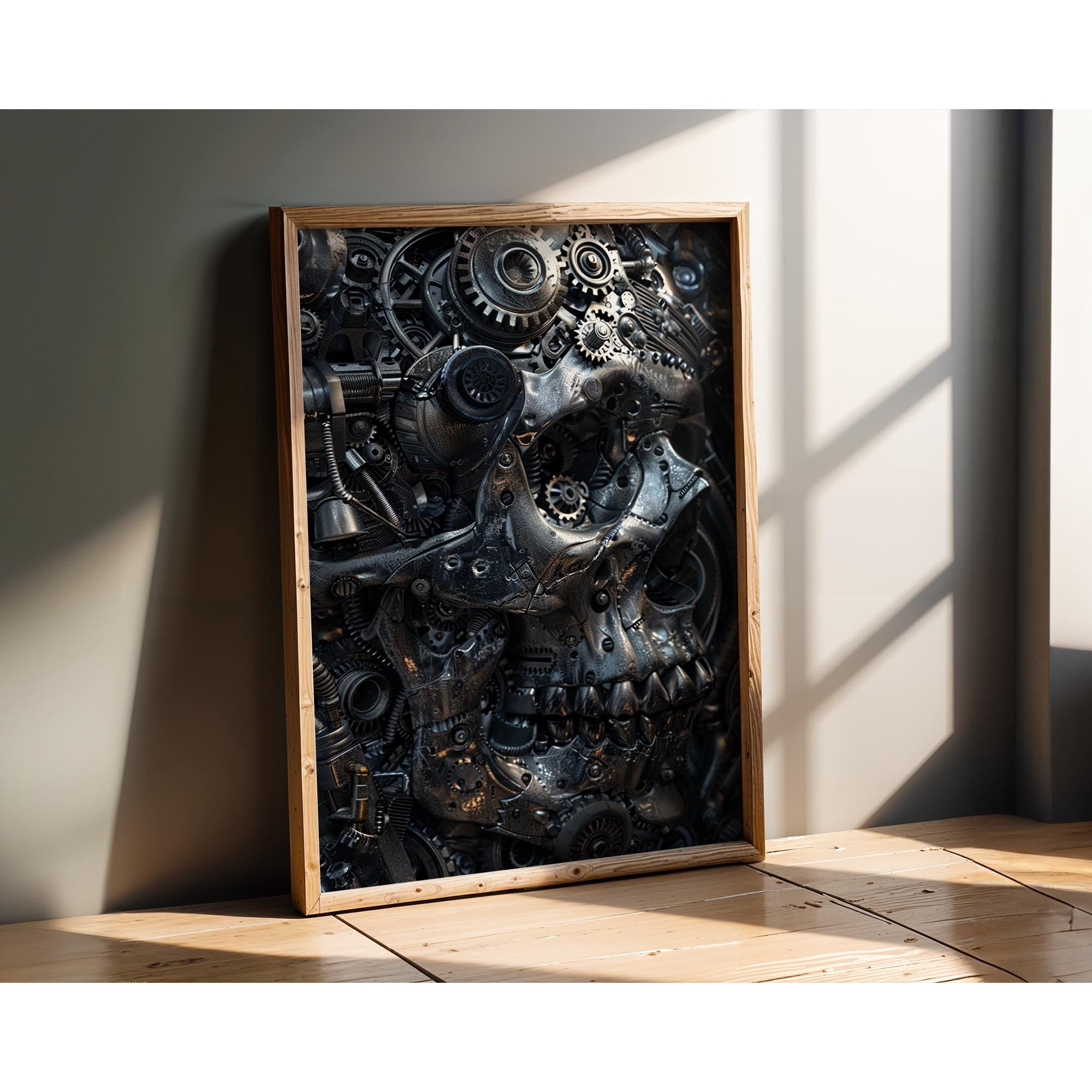 Industrial Metal Gear Skull Poster , Steampunk Wall Art , Dark Academia Decor , Poster Print Only