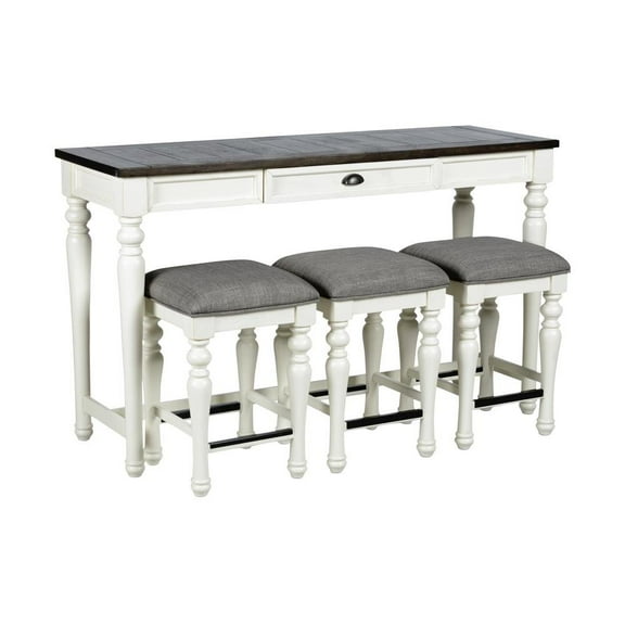 Ivory and Mocha Sofa Table, 3 Stools 60" Console Bar Table for Behind Couch