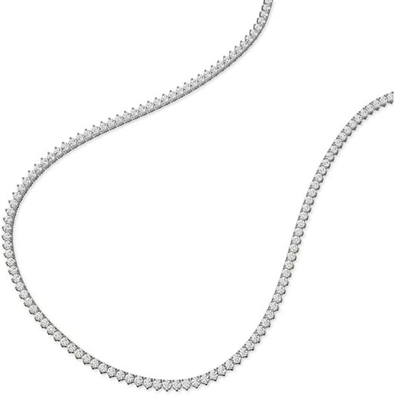 3 Carat TW Round Lab Grown Diamond Straight Line 3 Prong Tennis Necklace in 14K White Gold - 16 Inch
