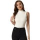 thumbnail image 1 of Camiseta sin mangas con cuello simulado para mujer, cuello alto, sin mangas, acanalado, top de punto blanco XL, 1 of 6