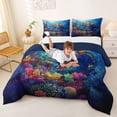 thumbnail image 3 of Manfei Oil Painting Underwater Sea Turtle Full Size Comforter Sets for Kids Boys and Girls, Rainbow Coral Bedding Sets, Navy Reversible 3pcs, 1 Comforter and 2 Pillowcases, 3 of 6