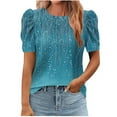 thumbnail image 2 of Lydiaunistar Women's Plus Size Spring Tops Casual Loose Polyester Round Neck Short Sleeve T-Shirt Blouse for Spring Summer Daily Party Light Blue, 2 of 5