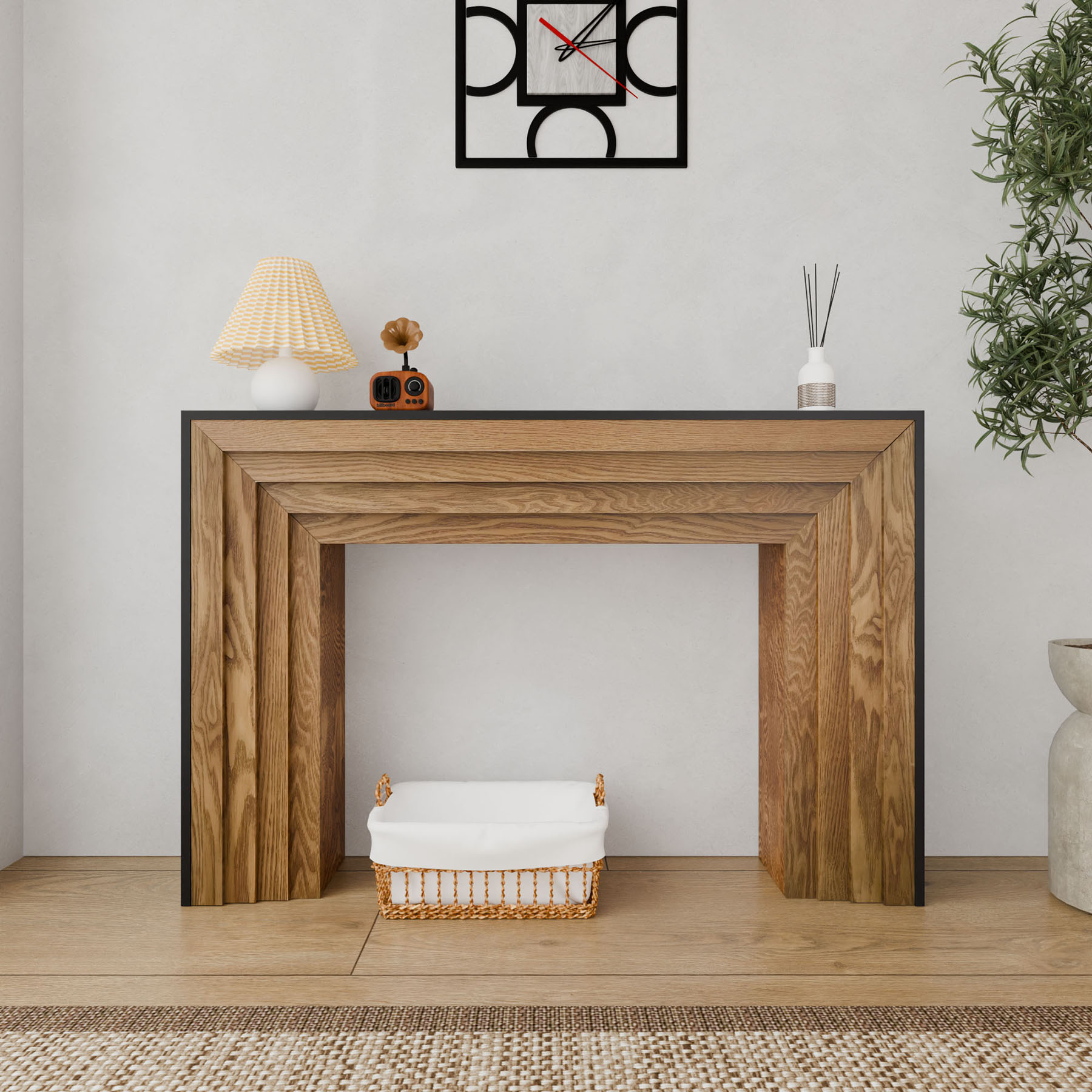 CQSXDA Wood Console Table in Black & Natural Finish, 47in Entryway Table
