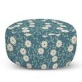 thumbnail image 1 of Ivory and Blue Pouf Cover with Zipper, Chamomile Flowers Pattern Romantic Feminine Exotic Foliage, Soft Decorative Fabric Unstuffed Case, 30" W X 17.3" L, Turquoise Teal and Ivory, by Ambesonne, 1 of 5