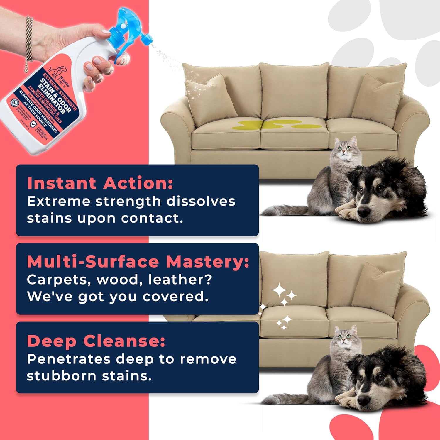 Nuesta Pets Extreme Strength Pet Stain & Odor Eliminator, Orange & Lemon for Deep Clean, No Harsh Chemicals, Perfect For Cats & Dogs, 2 Pack, 20 oz