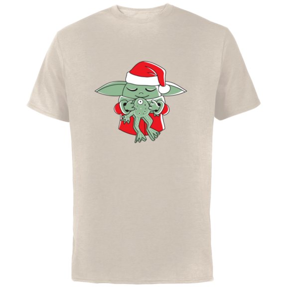 Star Wars Grogu Santa Costume with Holiday Christmas Cookie - Short Sleeve Cotton T-Shirt for Adults - Customized-Natural