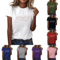 thumbnail image 2 of Wsysadlol Summer Tops for Women Women Casual Fashion Round Neck Short Sleeve T-Shirt Trendy Letter Printed Comfortable Basic Tee Top For Ladies, 2 of 5