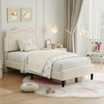thumbnail image 4 of Festisoul Twin Size LED Bed Frame, Velvet Upholstered Bed Frame with Adjustable Bear-Shaped Headboard, White, 4 of 7