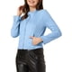 thumbnail image 4 of Chaqueta de motocicleta recortada con cremallera y cuello alzado de ante sintético para mujer Inspire Chic, color azul claro, 4 of 6