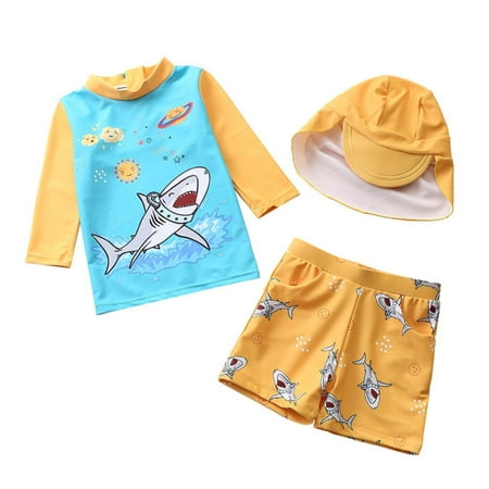 

Esho 3Pcs Little Boys Rashguard Swimsuit Set Kids Long Sleeve Cartoon Print Bathing Suit Swimwear with Sun Hat 1-7T