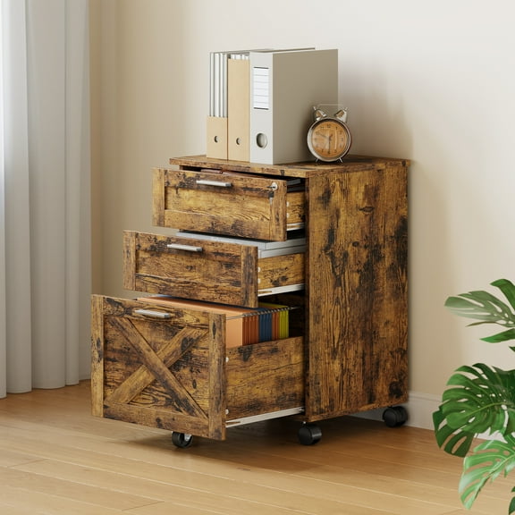 Ataucjin 3-Drawer Rolling File Cabinet with Lock,Wooden Mobile Filing Cabinet for Home Office,Under Desk Storage Organizer fits Letter/A4/Legal Size, Sturdy Printer Stand with Locking Casters