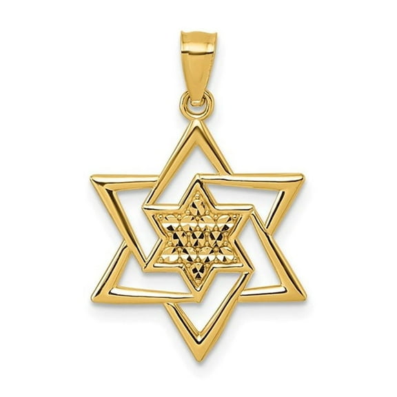 Gem & Harmony 14K Yellow Gold Diamond-cut Star Of David Pendant (NO CHAIN) for Women