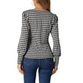 thumbnail image 3 of INSPIRE CHIC Vintage Houndstooth Tops for Women's Casual Square Neck Bishop Long Sleeve Blouse S Black White, 3 of 6