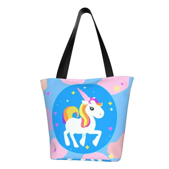 TEQUAN Reusable Shoulder Tote Bags, Cute Cartoon Sparkle Stars Unicorn Prints Polyester Casual Shopping Grocery Bag for Women