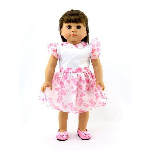Pink Hearts Organza Dress For 18 inch dolls