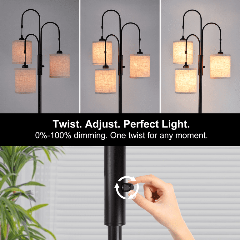 3-Lights Tree Floor Lamps For Living Room, 2700K Soft Warm, Rotary