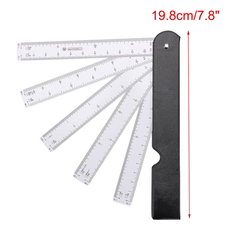 Folding & Straight Ruler Combo Kit – 30cm/15cm Metric, Aluminum Alloy & Plastic, With Protractor – For Home, Classroom, Office, Black