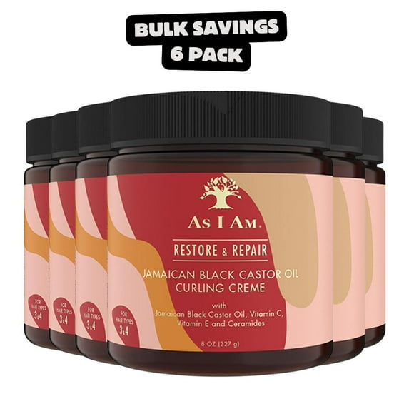 6 Pack - AS I AM Crème Bouclante à l'Huile de Ricin Noire Jamaïcaine (8oz)
